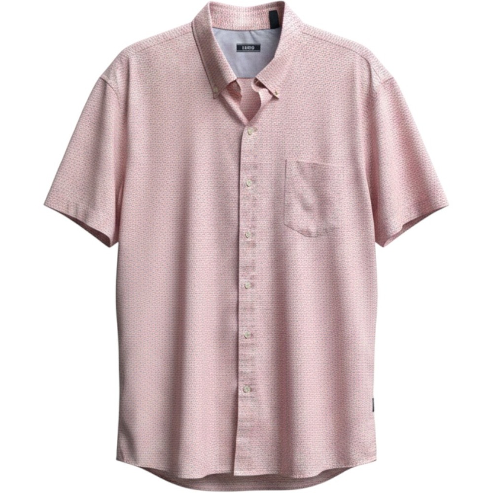 IZOD‎ Shirt Mens 2XL Pink Fish Print Button Down Short Sleeve Nautical Coastal
